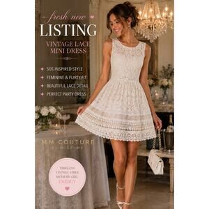 MM Couture Lace Mini Dress Cream Coquette Revolve Style Boho Womens S